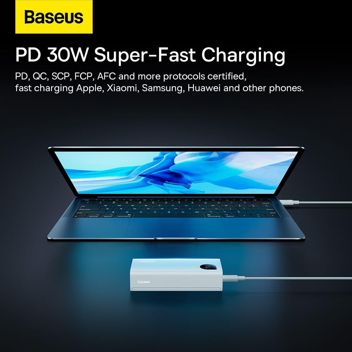 Baseus Adaman2 Digital Display Fast Charge Power Bank 10000mAh 30W(With Simple Series Charging Cable USB to Type-C 3A 0.3m) Overseas Edition (WHITE) — White