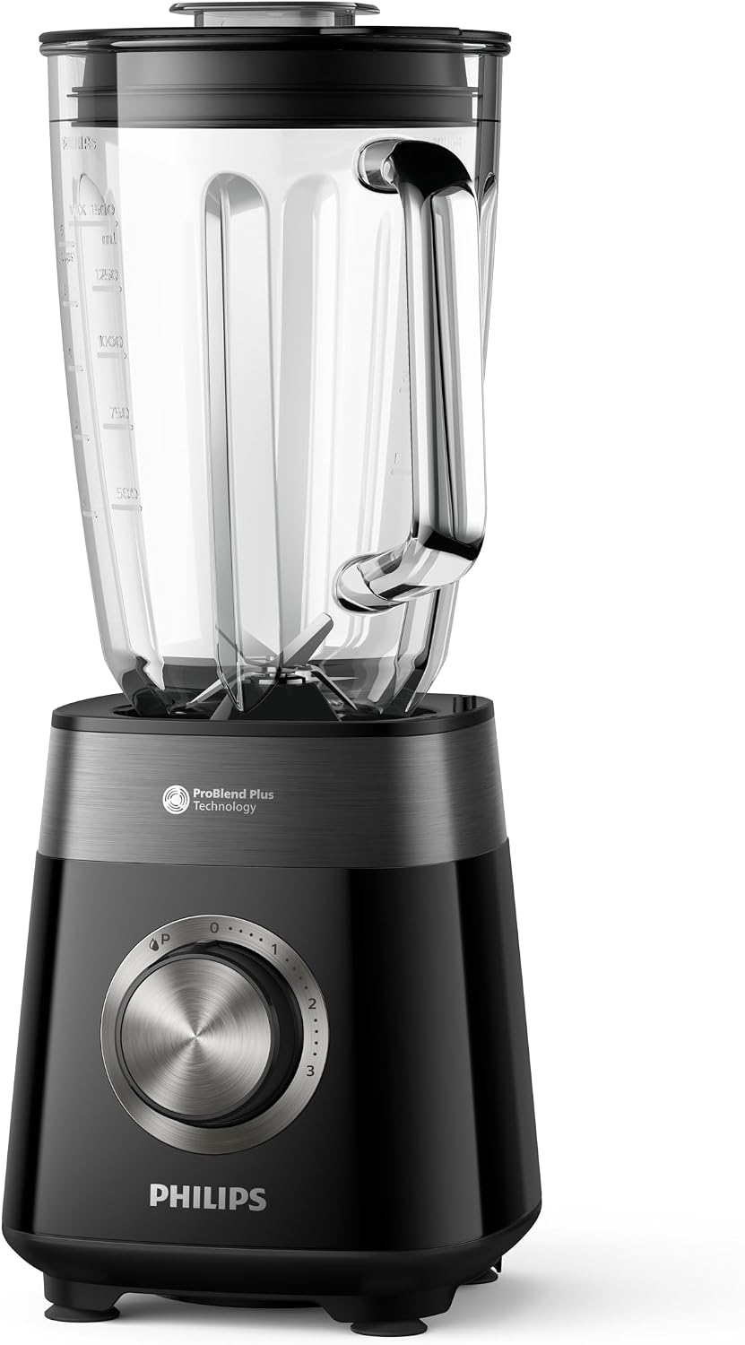 Philips Blender 1200W, 2L Glass Jar, With Chopper & Mill, 3 Speeds + Pulse — Black