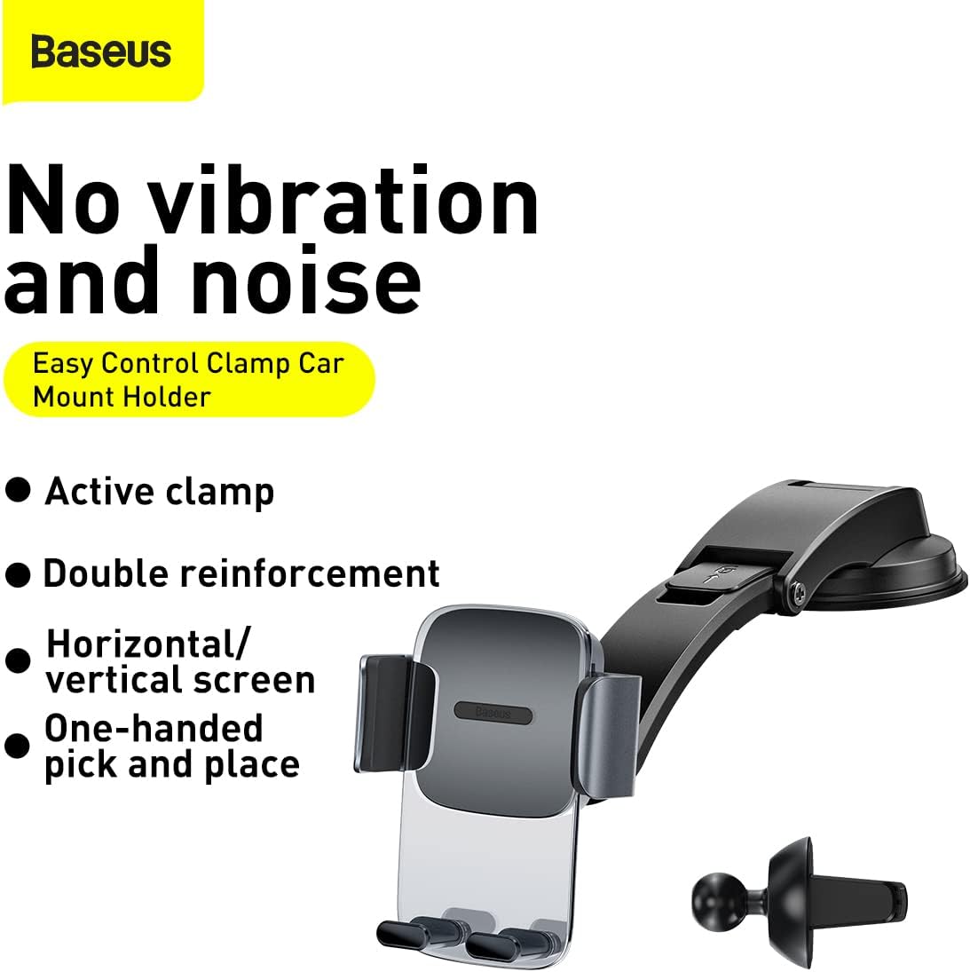 Baseus Magnetic Car Phone Holder, Powerful Magnet for Dashboard and Air Vent Strong Suction Cup 360° Adjustable — Auto-Lock Clip 360°Rotation- EC — Black