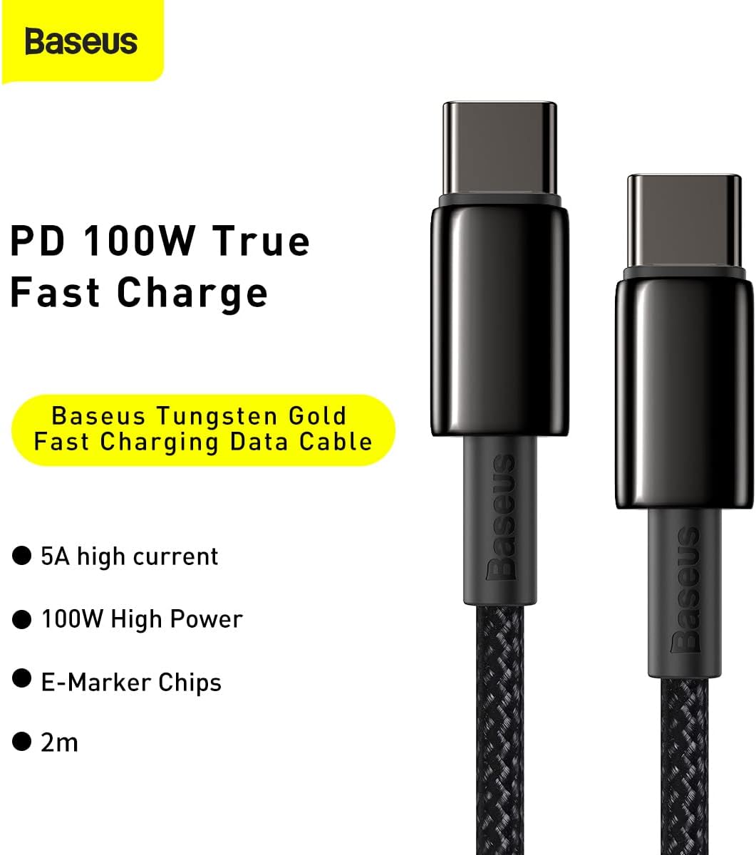 Baseus Tungsten Gold Fast Charging Data Cable Type-C to Type-C 100W 2m Black — Black