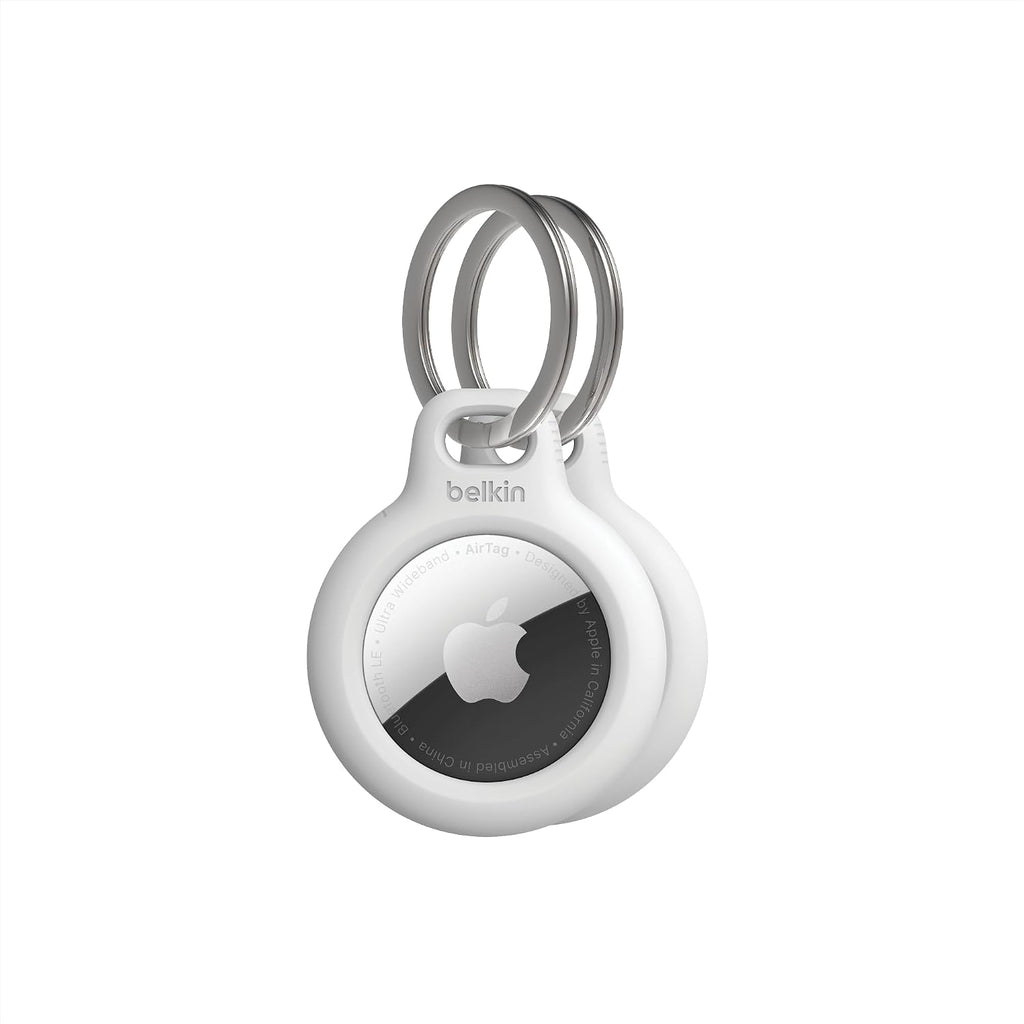 Belkin AirTag Case with Key Ring (Secure Holder Protective Cover for Air Tag with Scratch Resistance Accessory) – 2-pack, White