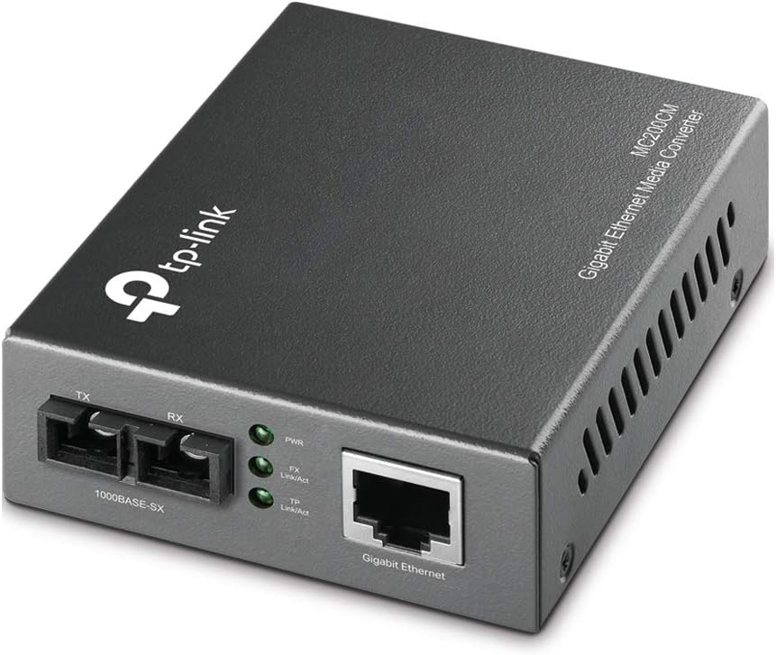 TP-Link MC200CM Gigabit Ethernet media converter, 2 SC fiber ports, 1 RJ45 port, multimode fiber, transmission distance 550m