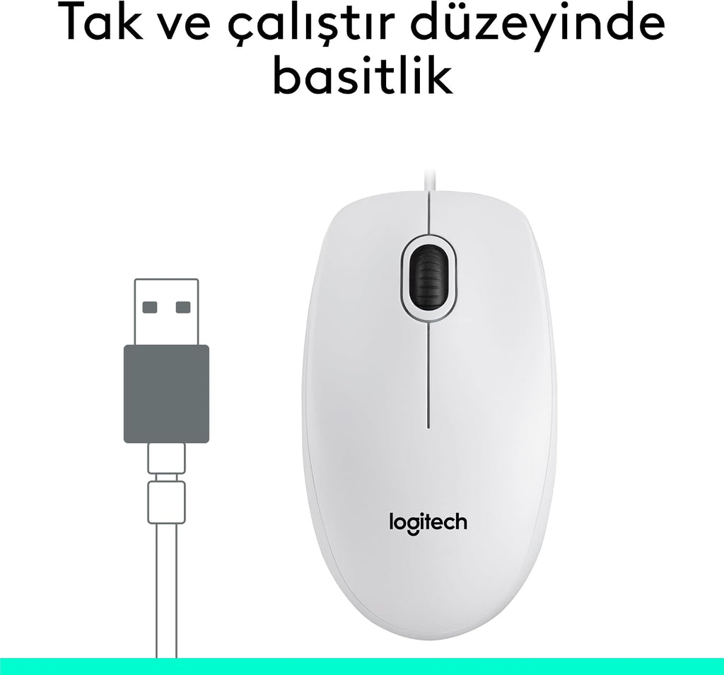 Logitech M100 Wired Mouse — White