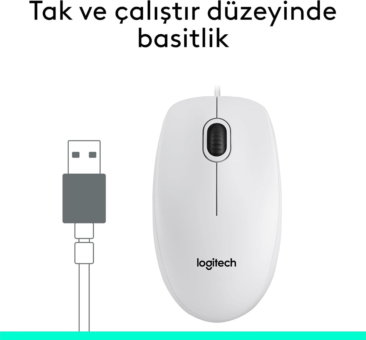 Logitech M100 Wired Mouse — White