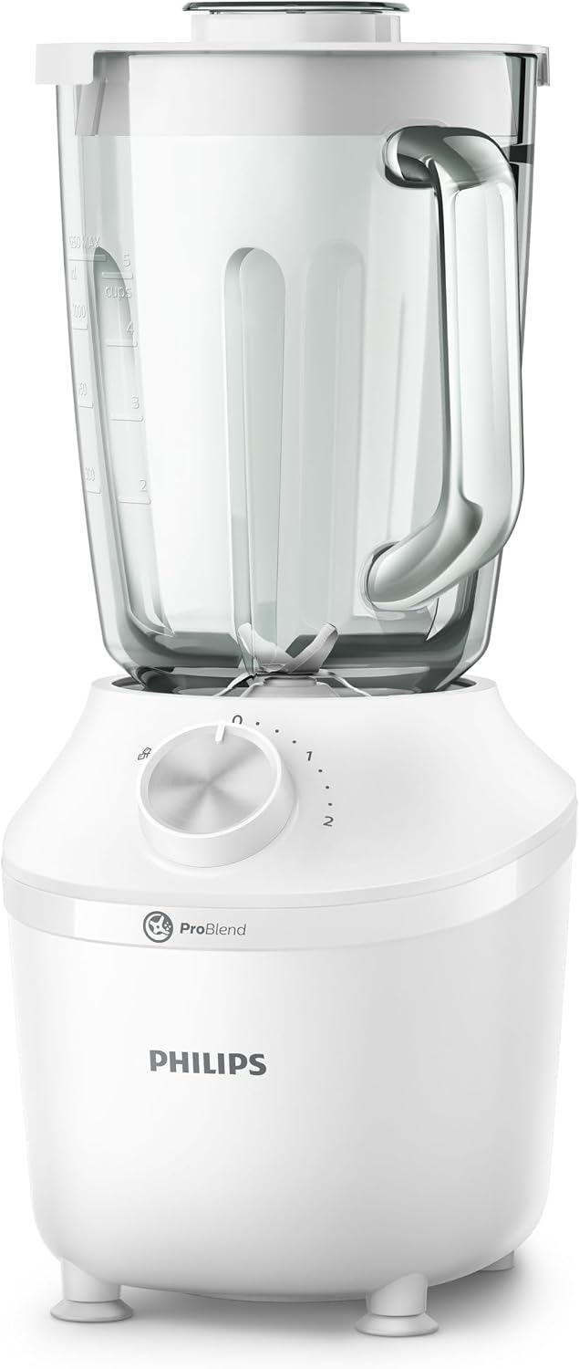 Philips Blender 600W, 2L Glass Jar Capacity, 2 Speed Settings + Pulse — white