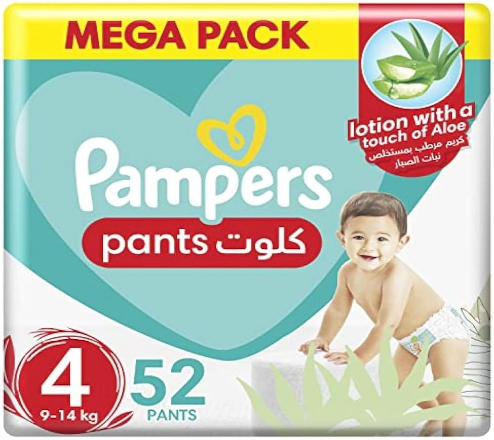 Pampers Baby-Dry Pants Diapers with Aloe Vera Lotion, 360 Fit & up to 100% Leakproof, Size 4, 9-14kg, Jumbo Pack, 52 Count