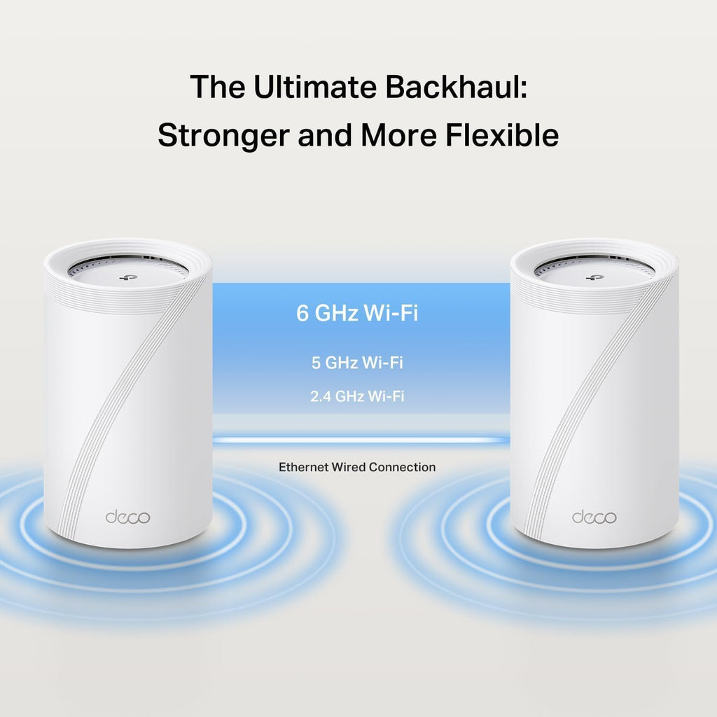 TP-Link Deco BE67 Tri-Band WiFi 7 BE14000 Whole Home Mesh System | 8-Stream 14Gbps | 1×10G+1×2.5G Multi-gig Wired Backhaul | Up to 8100 Sq.ft | VPN, HomeShield, MLO, 320 MHz, AI-Roaming (3-Pack)