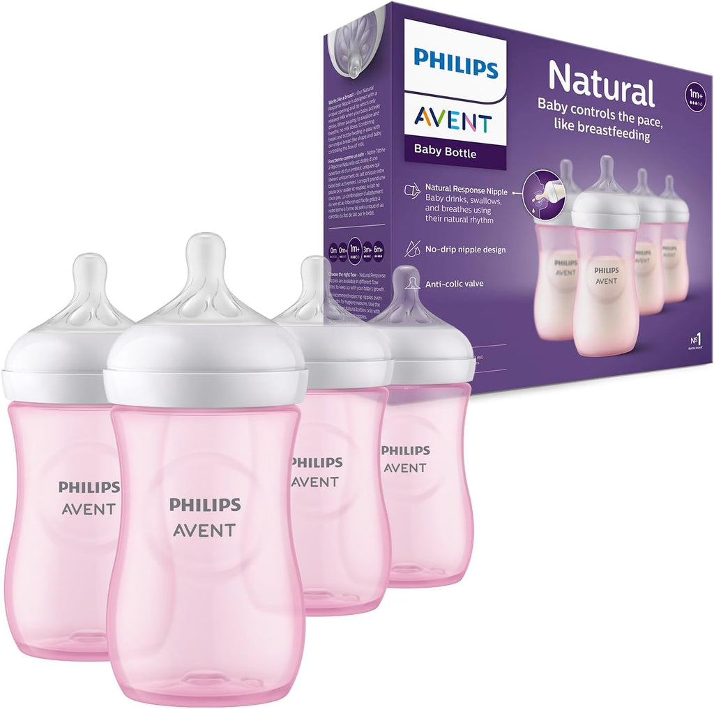 Philips Avent Natural Response Baby Bottles SCY903, 260ml, Pack of 4 — Pink