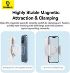 Baseus TechShot Dual-Support Selfie Stick & Foldable Phone Stand , 3-Stage Extendable Aluminum Monopod with Detachable Bluetooth Remote (10m) , Low-Angle Mode — White