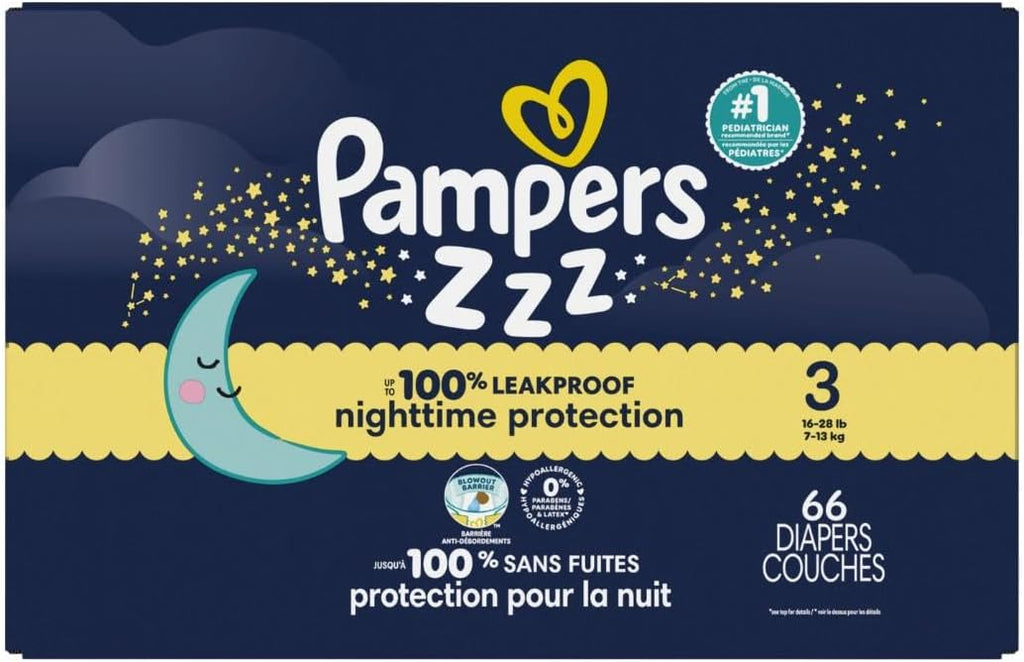 Pampers Diapers Size 3, 66 Count - Swaddlers Overnights Disposable Baby Diapers, Super Pack (Packaging May Vary)