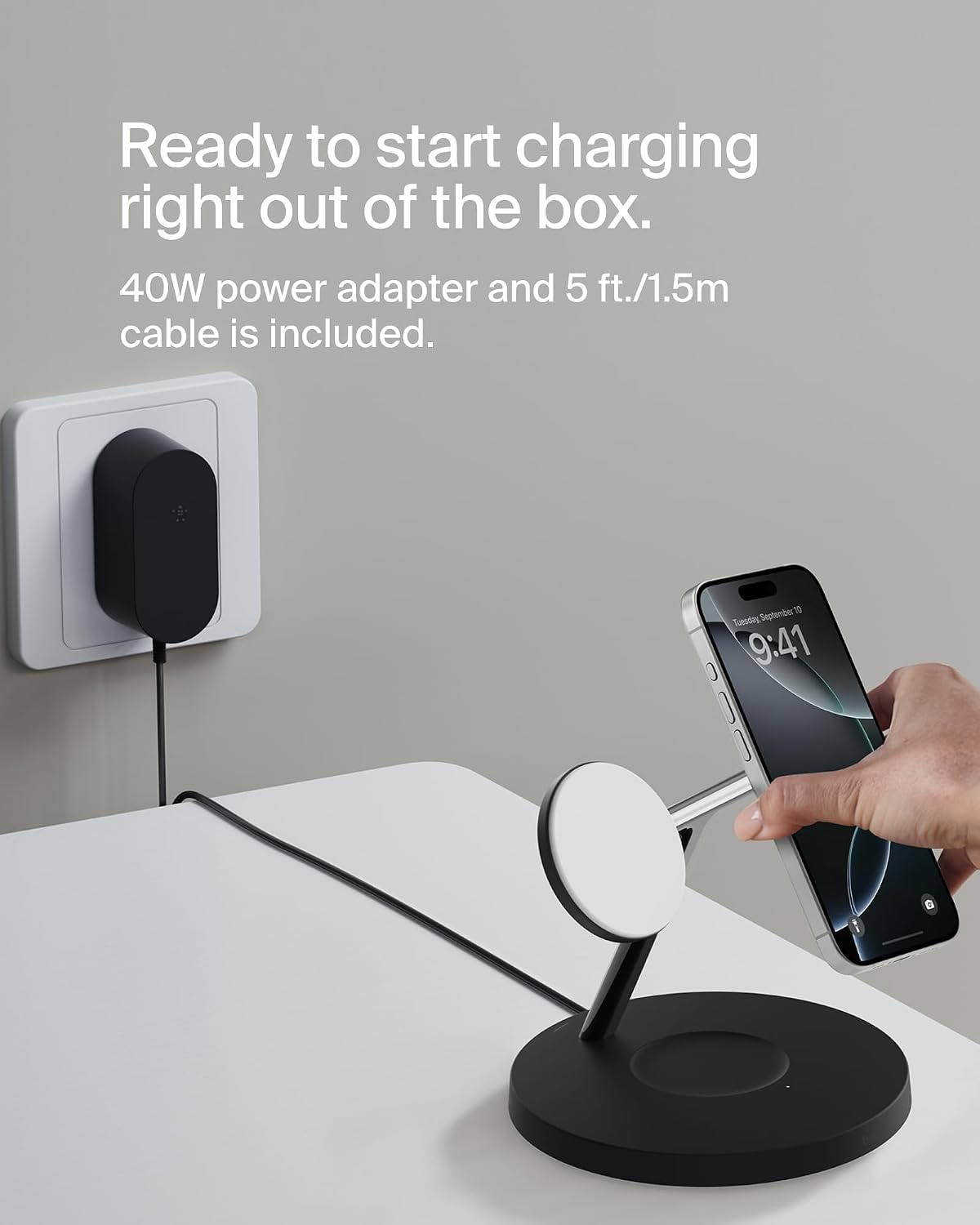 Belkin BoostCharge 3-in-1 Qi2 charger, MagSafe compatible wireless charging station, Qi2 Wireless Charger for Apple iPhone 17 Series, Air, Apple Watch, AirPods with Non-Slip Base, PSU Included - Black