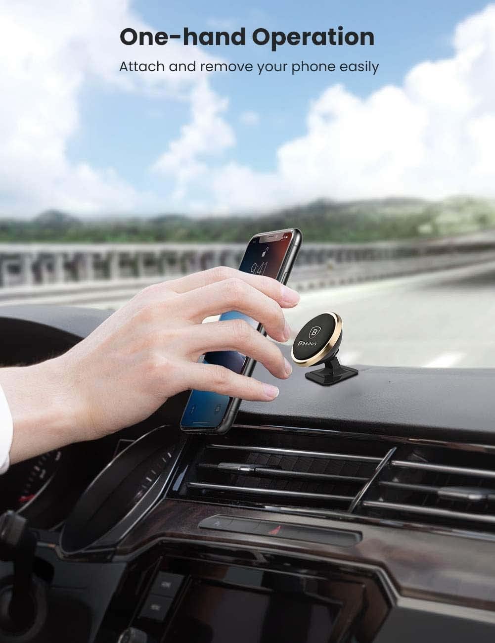 Baseus Magnetic Car Phone Holder 360 Degree Mobile Mount Suction Bracket — 360°Rotation- Small — Gold