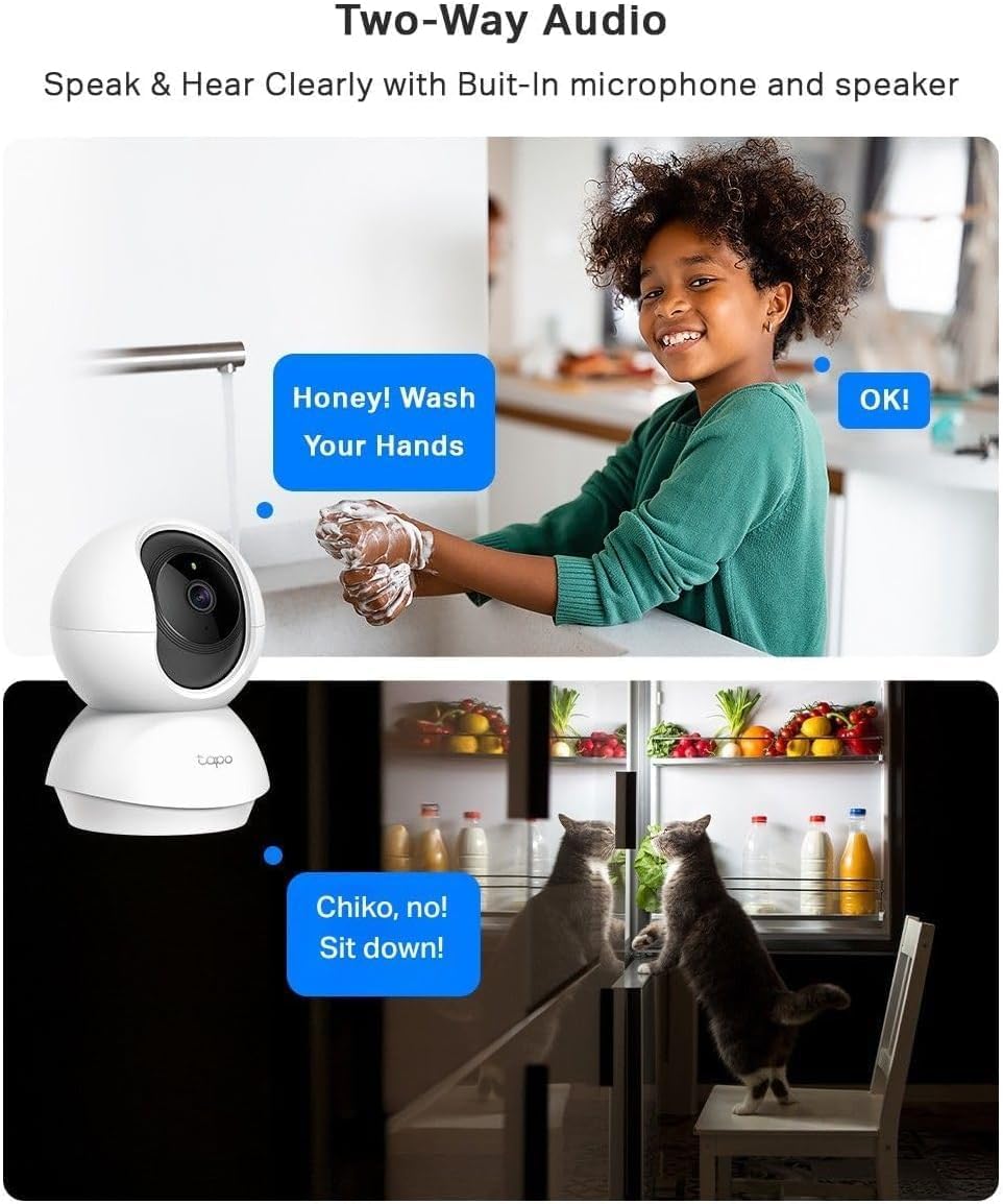 TP-Link Tapo Pan/Tilt Smart Security Camera, Indoor CCTV, 360 Rotational Views, Works with Alexa&Google Home, No Hub Required, 1080p, 2-Way Audio, Night Vision, SD Storage, Device Sharing (TC70)