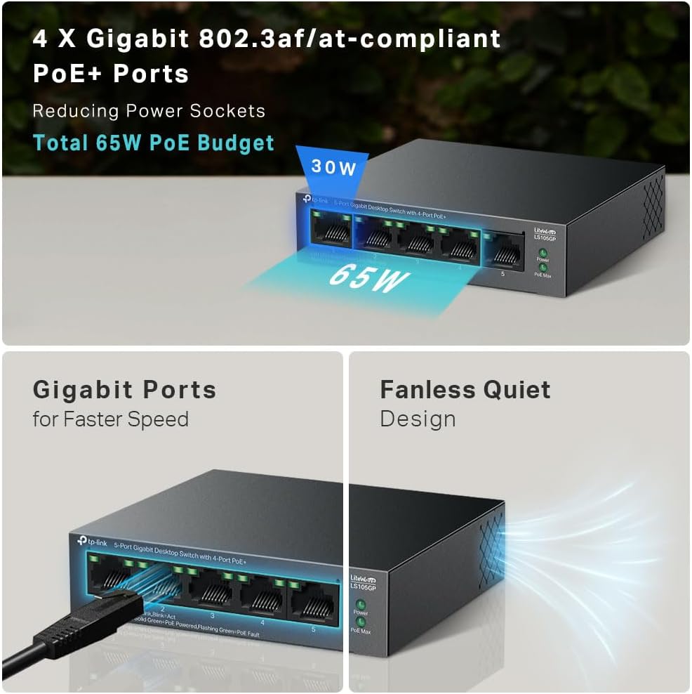 TP-Link LiteWave LS105GP switch Unmanaged Gigabit Ethernet (10/100/1000) Power over Ethernet (PoE) Black