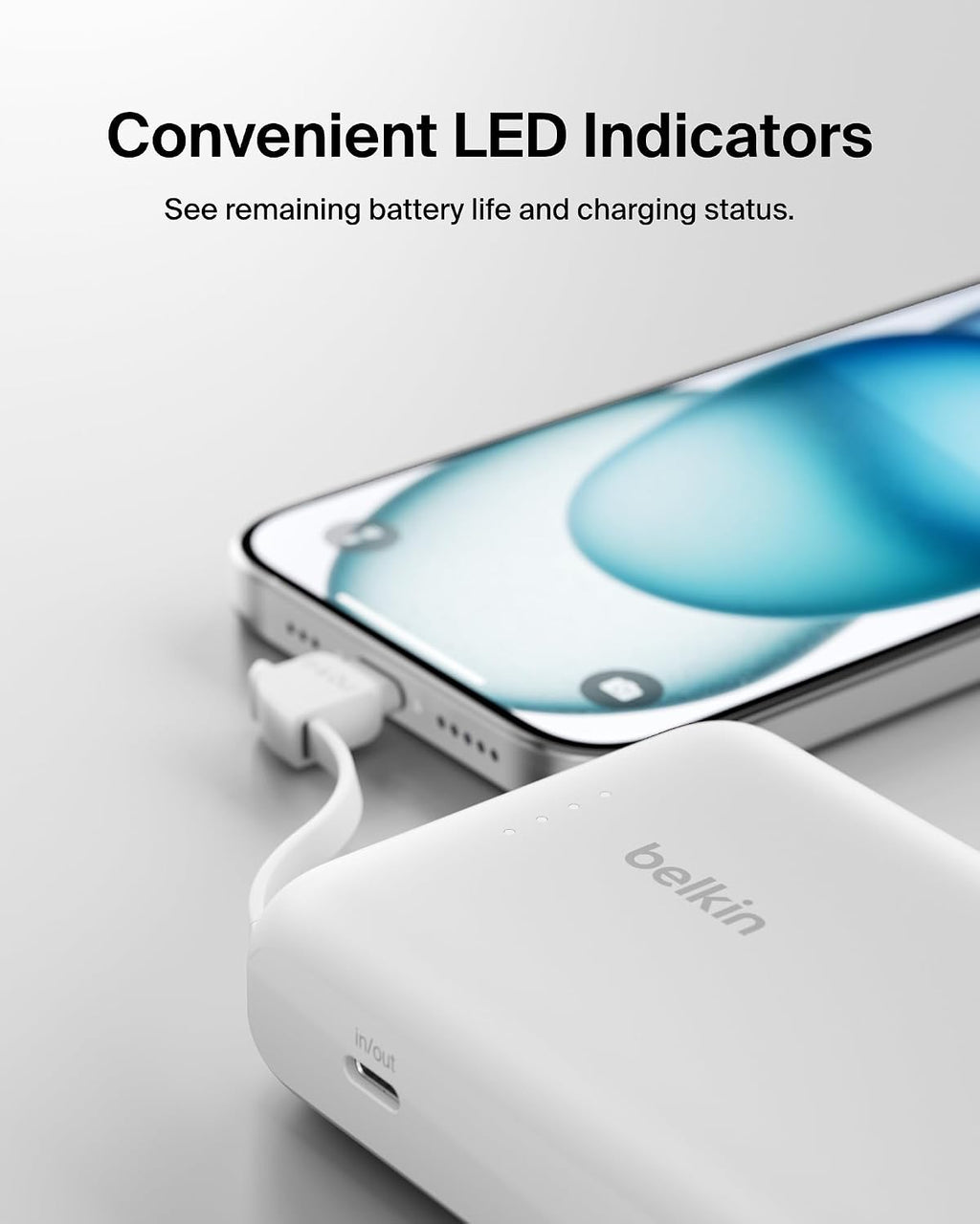 Belkin Fast Charge, Portable with Integrated Cable 10K PD 20W - Fast Charge -C Power Delivery, iPhone Fast Charging for iPhone 17 Series, iPad Pro, Galaxy S25, More