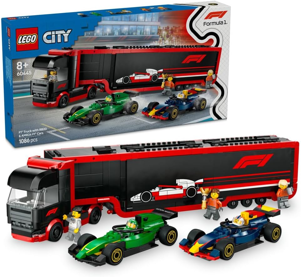 LEGO City F1 Truck with RB20 & AMR24 F1 Cars 60445