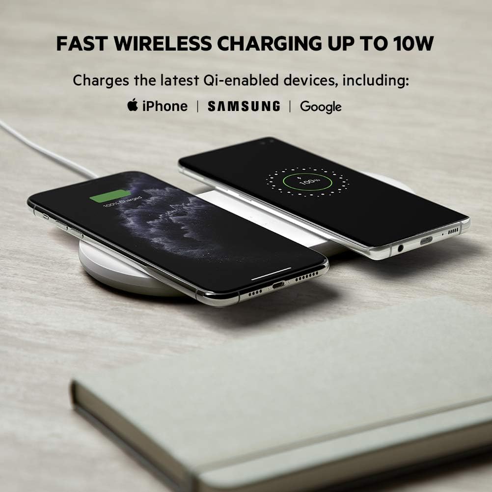 Belkin Quick Charge Dual Wireless Charging Pad - 10W Qi-Certified Charger Pad for iPhone, Samsung, Apple Airpods & More - Charge While Listening to Music, Streaming Videos, & Video Calls - Black