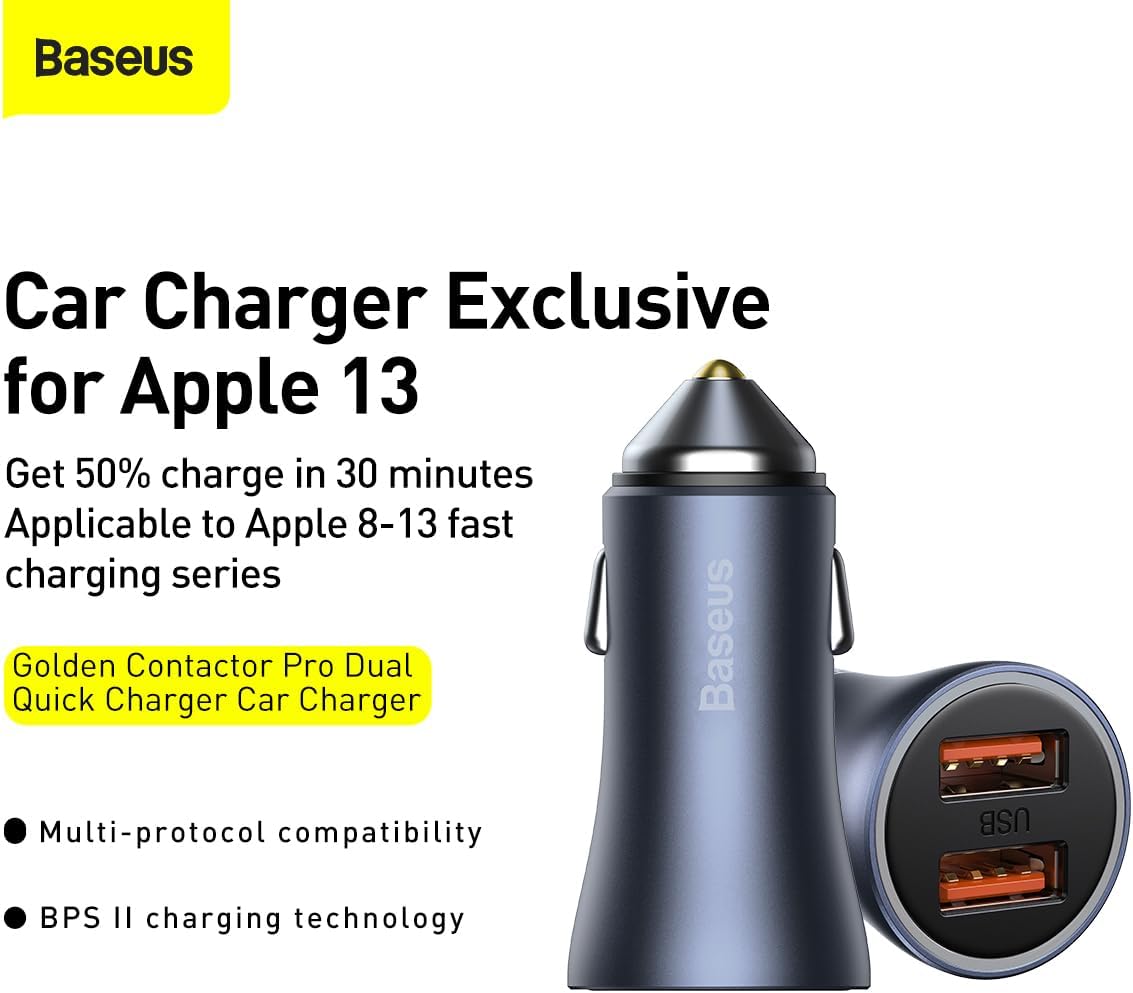 Baseus Golden Contactor Pro Dual Quick Charger Car Charger U + U 40W Dark Gray — Dark Grey