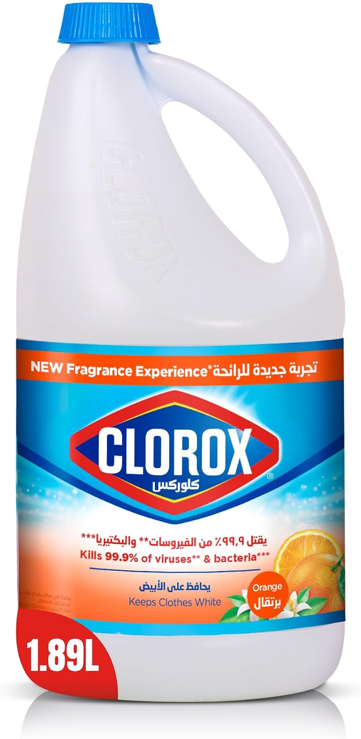 Clorox Liquid Bleach 1.89L, Orange Scent New Fragrance Experience, Kills 99.9% of Viruses and Bacteria, Cleans and Disinfects — front product image