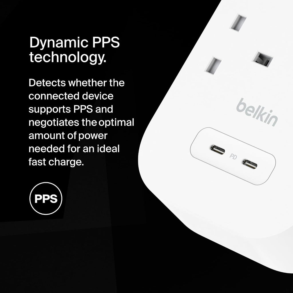 Belkin 8-Outlet Surge Protector Power Strip, Wall-Mountable with 8 AC Outlets, 2M Power Cord, & Green Indicator Light - 2 USB-C Ports w/USB-C PD Fast Charging - 900 Joules of Protection