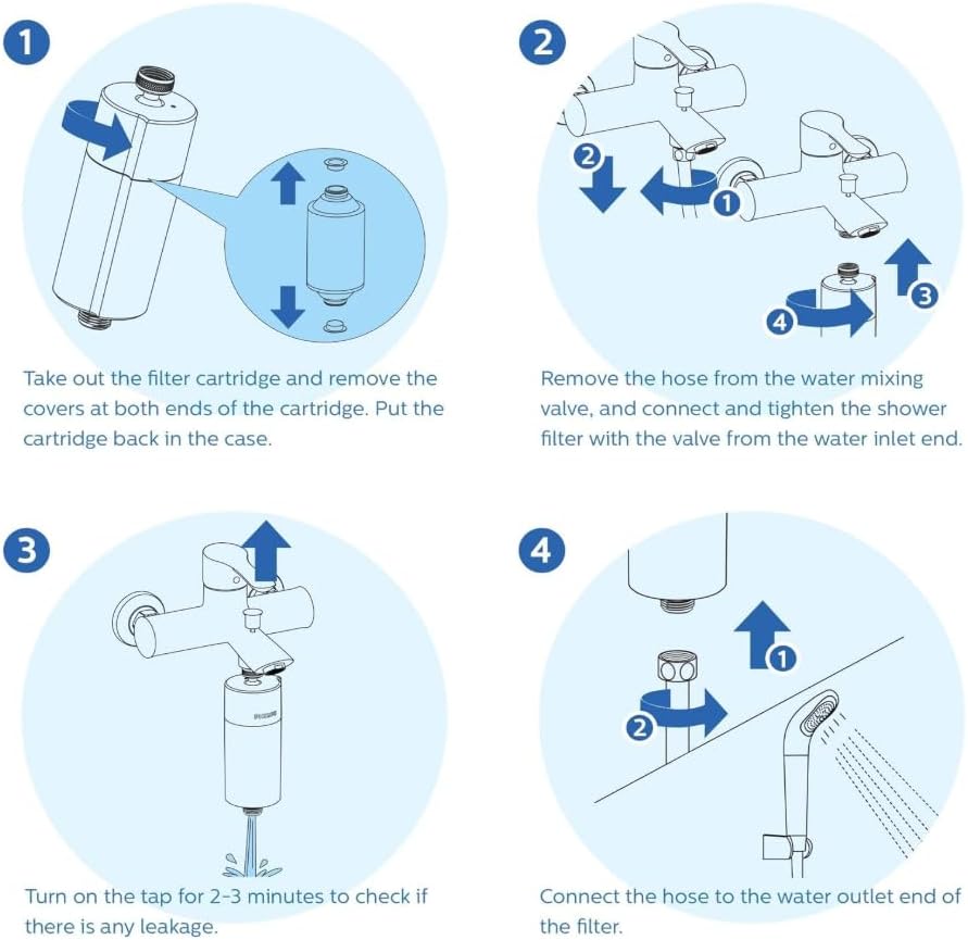 Philips Water AWP1775 in-Line Shower Filter and 1 Replacement Cartridge, 50 000 L Filtration Capacity, Chrome, Reduces Chlorine by up to 99%, Easy to Install, fits All Standard Hoses and taps — Chrome