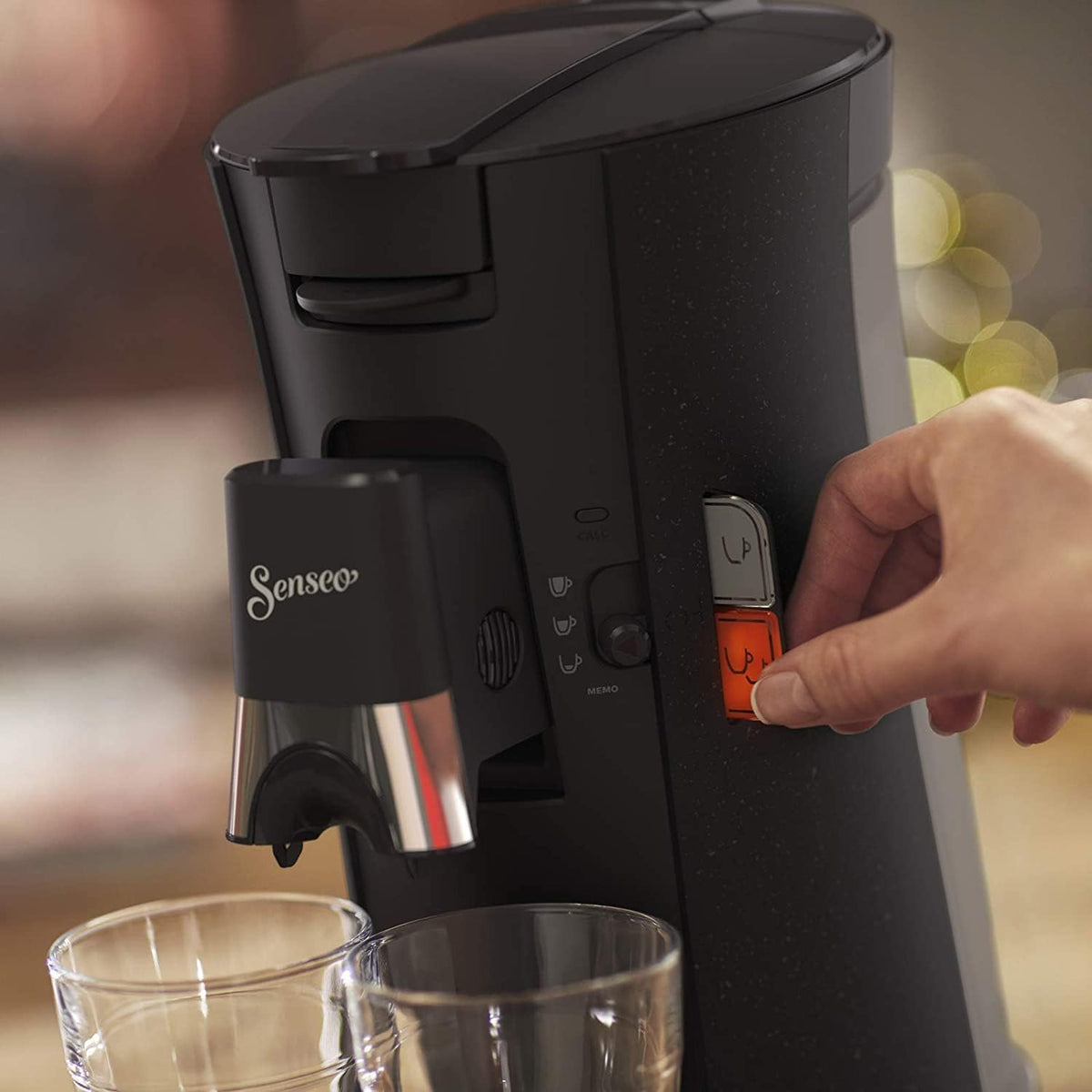 Philips Domestic Appliances Senseo Select Eco CSA240/20 Coffee Pod Machine - Coffee Strength Choice Plus Recycled Plastic Memo Function, 1450 W, 0.9 Litre, 31 x 15.5 x 31 cm, Black/Speckled — Black / Eco