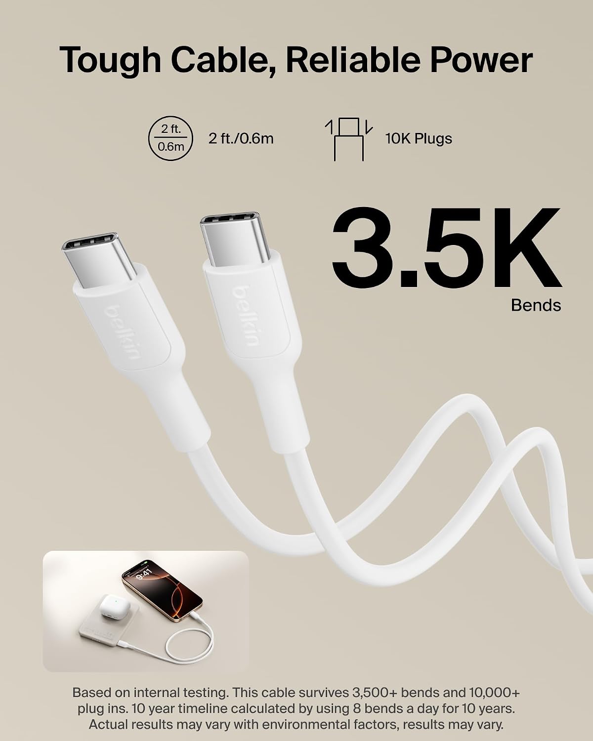 Belkin BoostCharge 5000mAh Magnetic Power Bank with Magnetic Ring - Sand