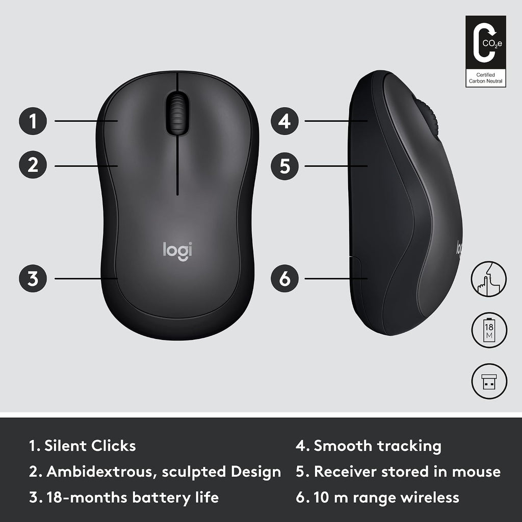 Logitech M220 Wireless Mouse — Grey
