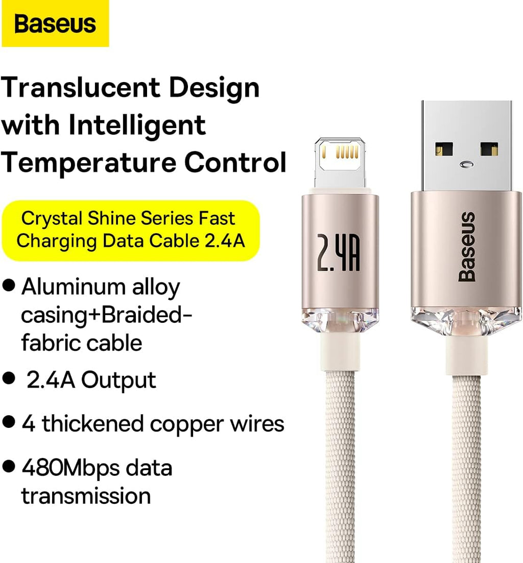 Baseus Crystal Shine USB-A to Lightning Cable 2.4A — 1.2m — Pink