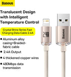 Baseus Crystal Shine USB-A to Lightning Cable 2.4A — 1.2m — Pink
