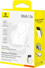 Baseus PicoGo Qi2 Magnetic Power Bank 5000mAh 15W with Ring Stand — White
