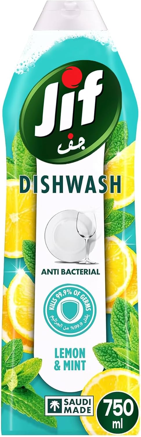 JIF Antibacterial Dishwashing Liquid, Lemon & Mint, 750ml — front product image