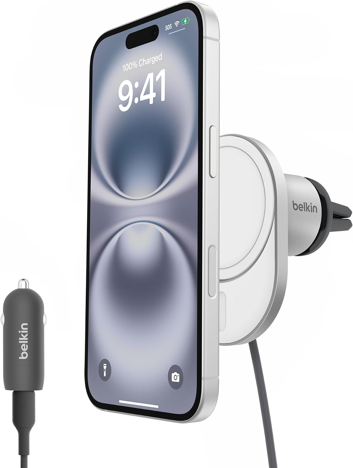 Belkin MagSafe Charger Compatible Magnetic Wireless Car Charger 15W - BoostCharge Pro MagSafe-Compatible Charger for Qi2, Magnetic Car Vent Phone Mount for iPhone 16, 15, 14, 13, & 12 Series - Gray