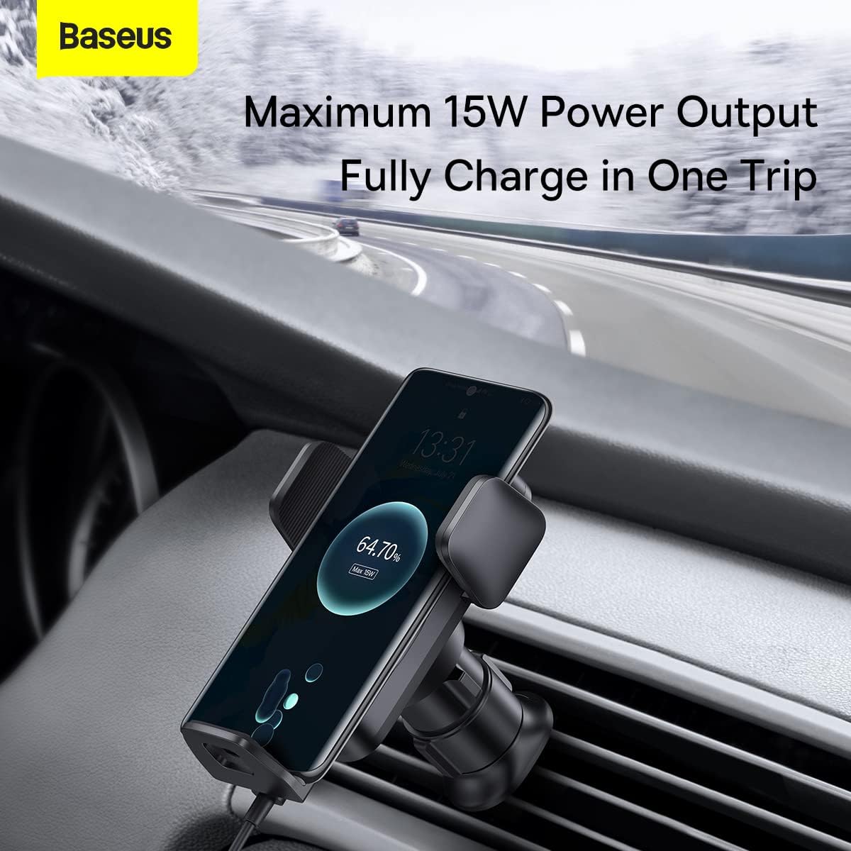 Baseus Auto Alignment 15W Max Wireless Charger Car Phone Holder Qi-Certified — 360°-Wireless-Wisdom — Black