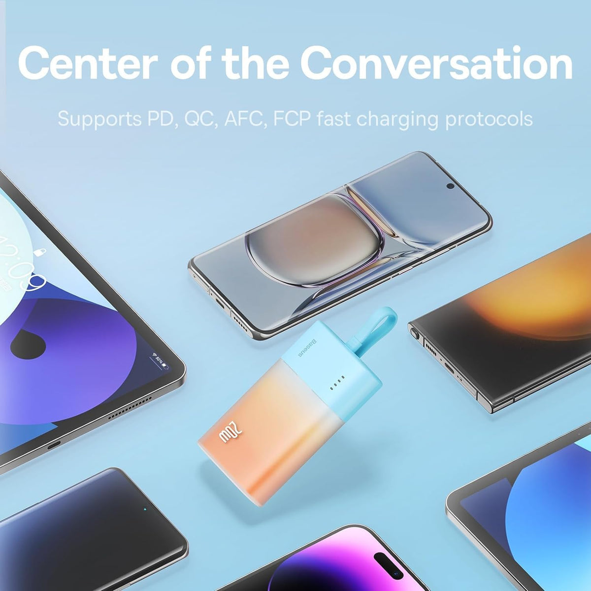 Baseus Popsicle Mini Fast 5.2k Power Bank 5,200mAh with Built-in USB-C Cable, Orange — Orange