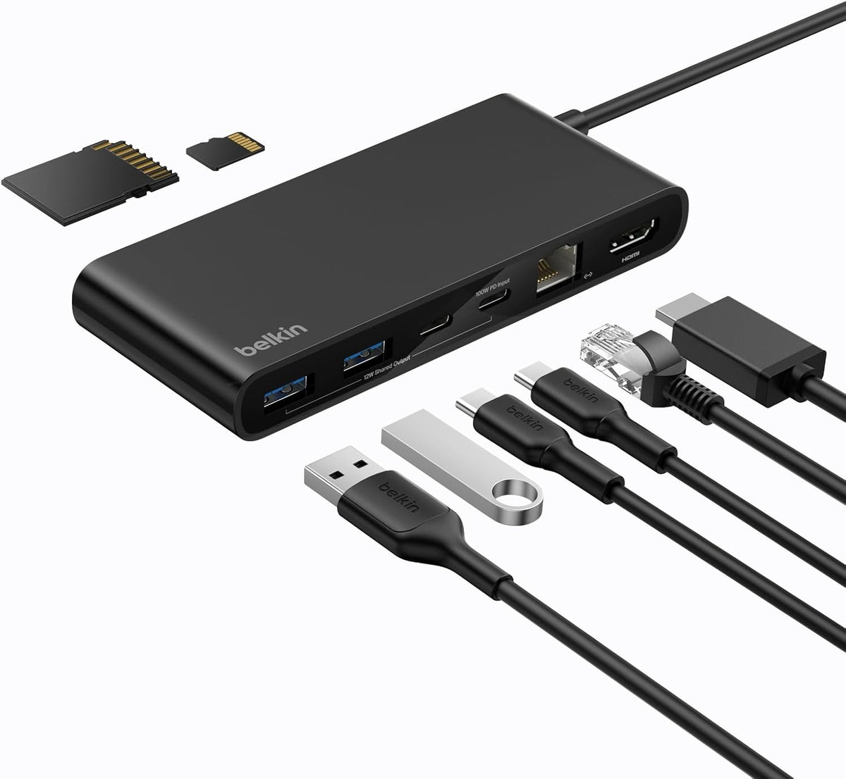 Belkin Connect 8-Port USB C Hub, Supports Display w/Resolutions up to 4K@60Hz - Works with Mac, Windows, and Chromebook - 100W PD w/ 10Gbps Data Transfer Speeds & 2.5Gbps Ethernet - Black