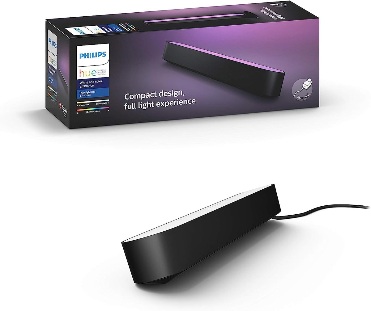 Philips Hue Play White and Colour Ambiance Smart Light Bar Single Pack Base Unit, Entertainment Lighting for TV and Gaming (Works with Alexa, Google Assistant and Apple HomeKit), Black — Black
