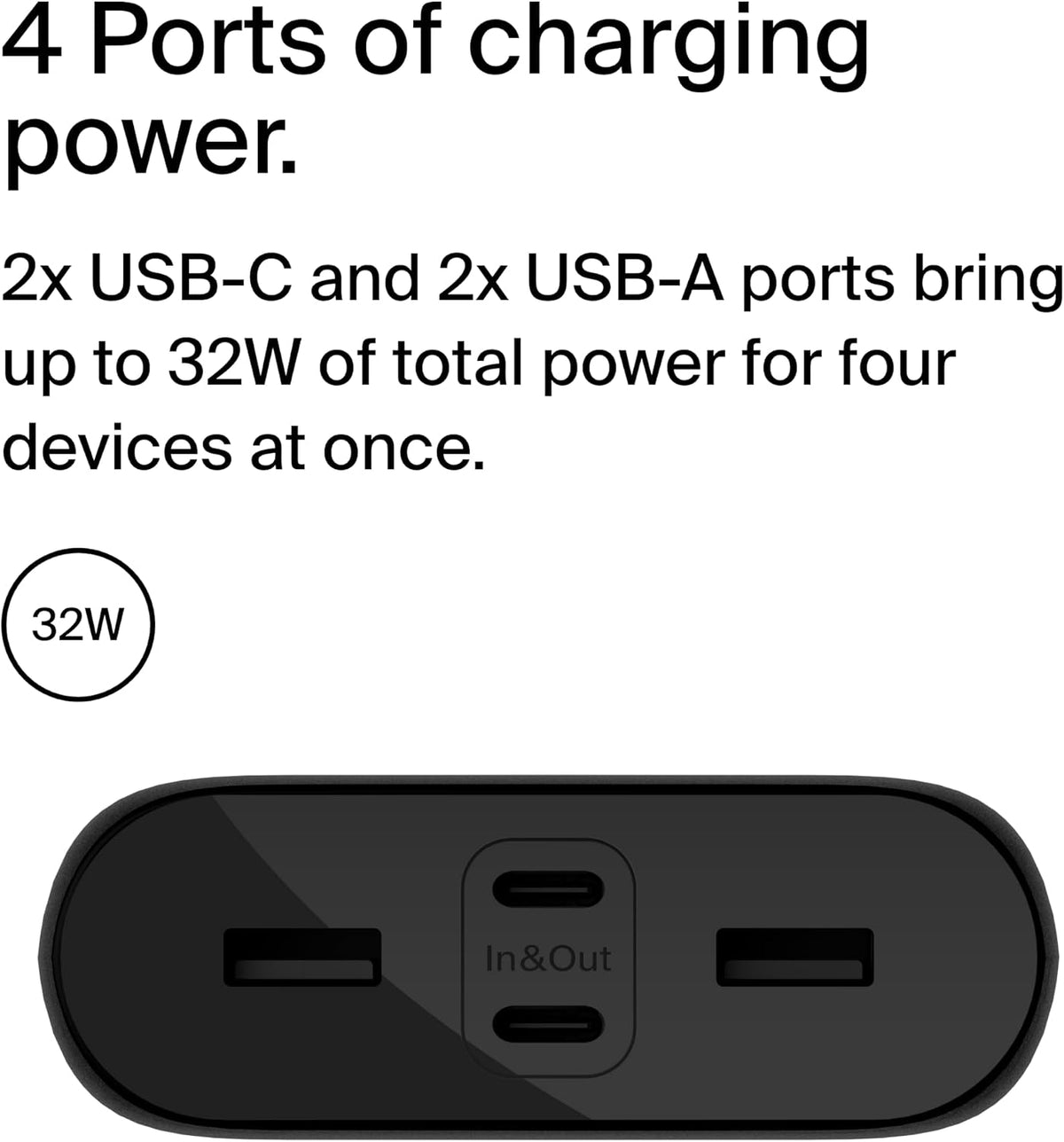 Belkin BoostCharge 26000mAh Power Bank Fast Charging with USB Ports - Black