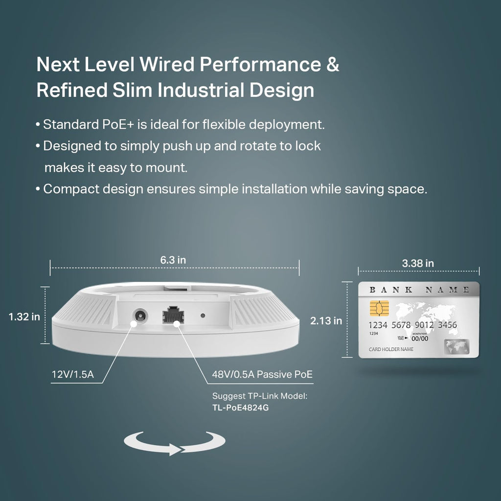 TP Link EAP650 Omada WiFi 6 AX3000 Wireless Gigabit Ceiling Mount Access Point Support Mesh, OFDMA, Seamless Roaming, HE160 & MU MIMO SDN Integrated Cloud Access & Omada App PoE+ Powered, White