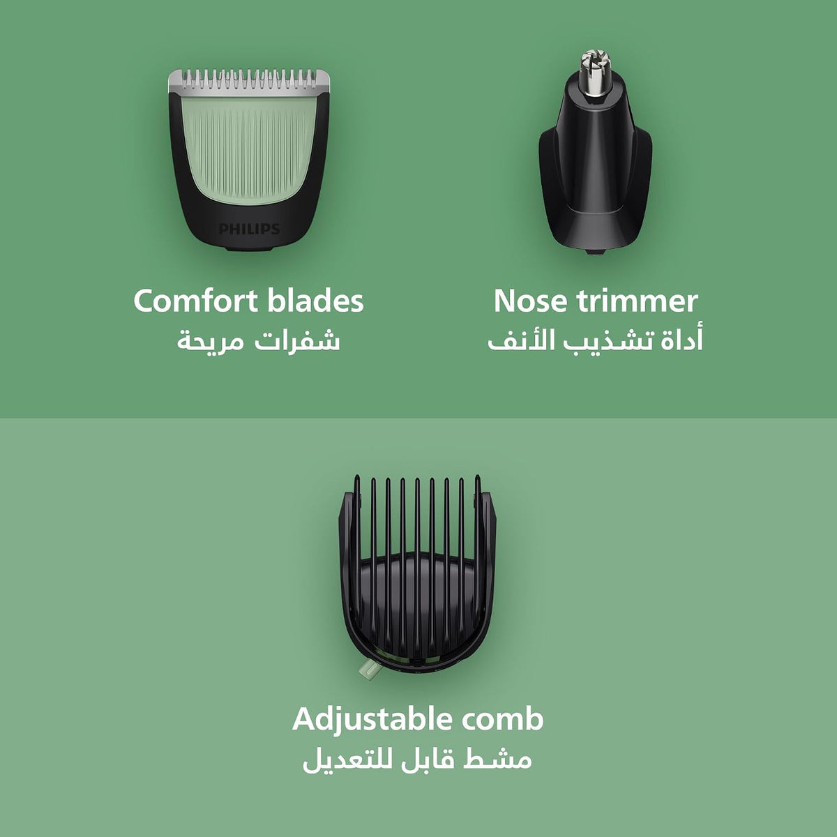 Philips All-in-One Trimmer MG3940/15 — 8-in-1 Beard, Hair & Nose trimmer — Adjustable 3–7 mm comb + hair & body combs — 70 min cordless — Washable attachments — USB-A charging — Pouch — Black