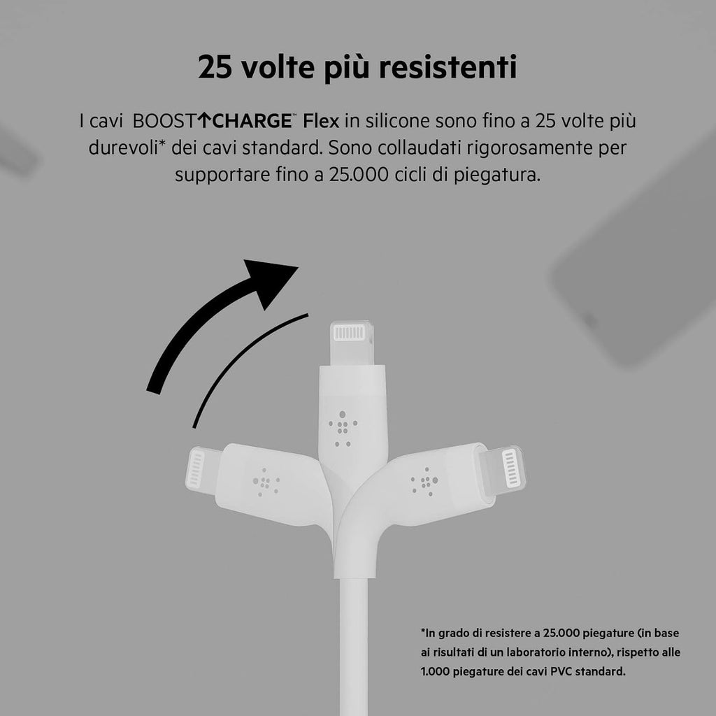 Belkin Boostcharge Flex Silicone Usb Type C To Lightning Cable (3M/10Ft), Mfi Certified 20W Fast Charging Pd Power Delivery For Iphone 13, 12, 11, Pro, Max, Mini, Se, Ipad And More - White