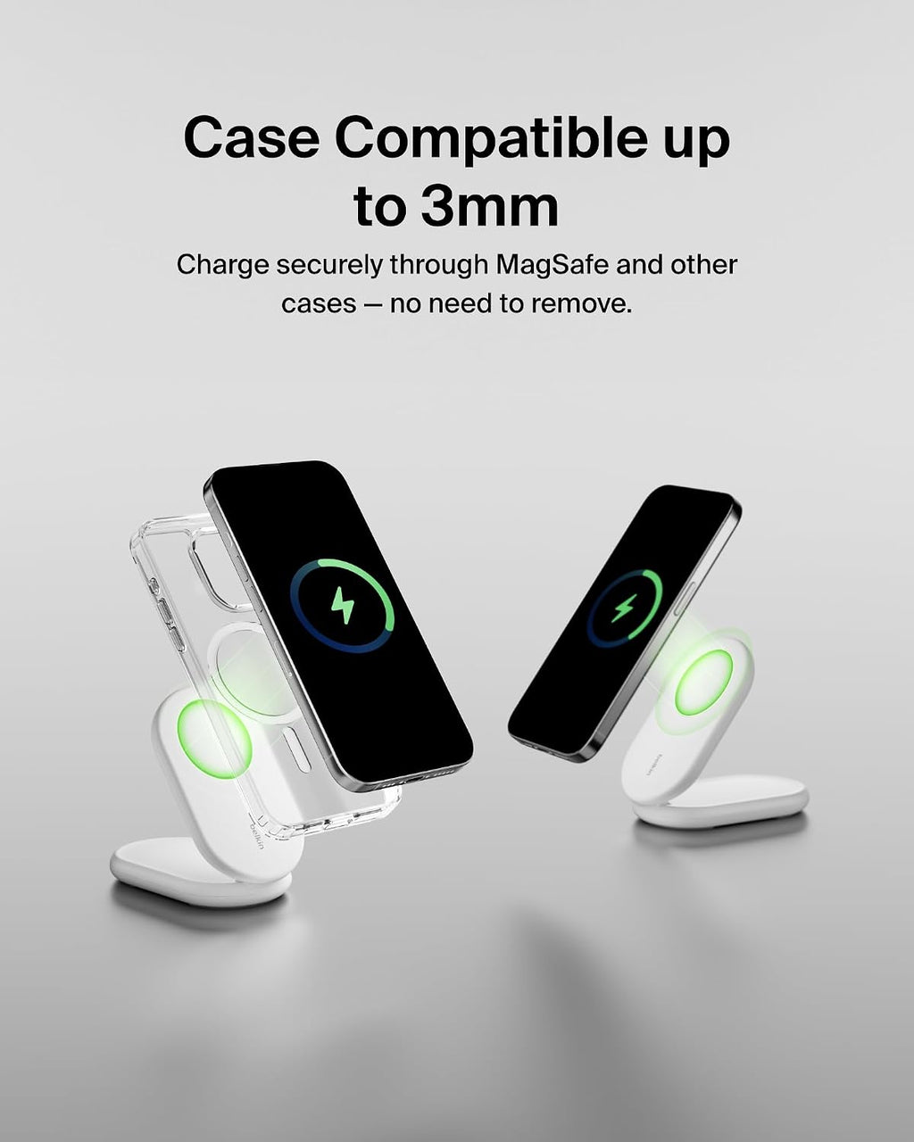 Belkin Fast Charge MagSafe Charger, Magnetic Foldable Wireless Charging Stand 15W, MagSafe-Compatible Portable Fast Charger for Qi2, iPhone 16, 15 & 14 Series, Standy Mode Ready, PSU Included - White