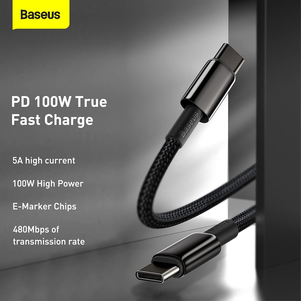 Baseus Tungsten Gold Fast Charging Data Cable Type-C to Type-C 100W 2m Black — Black
