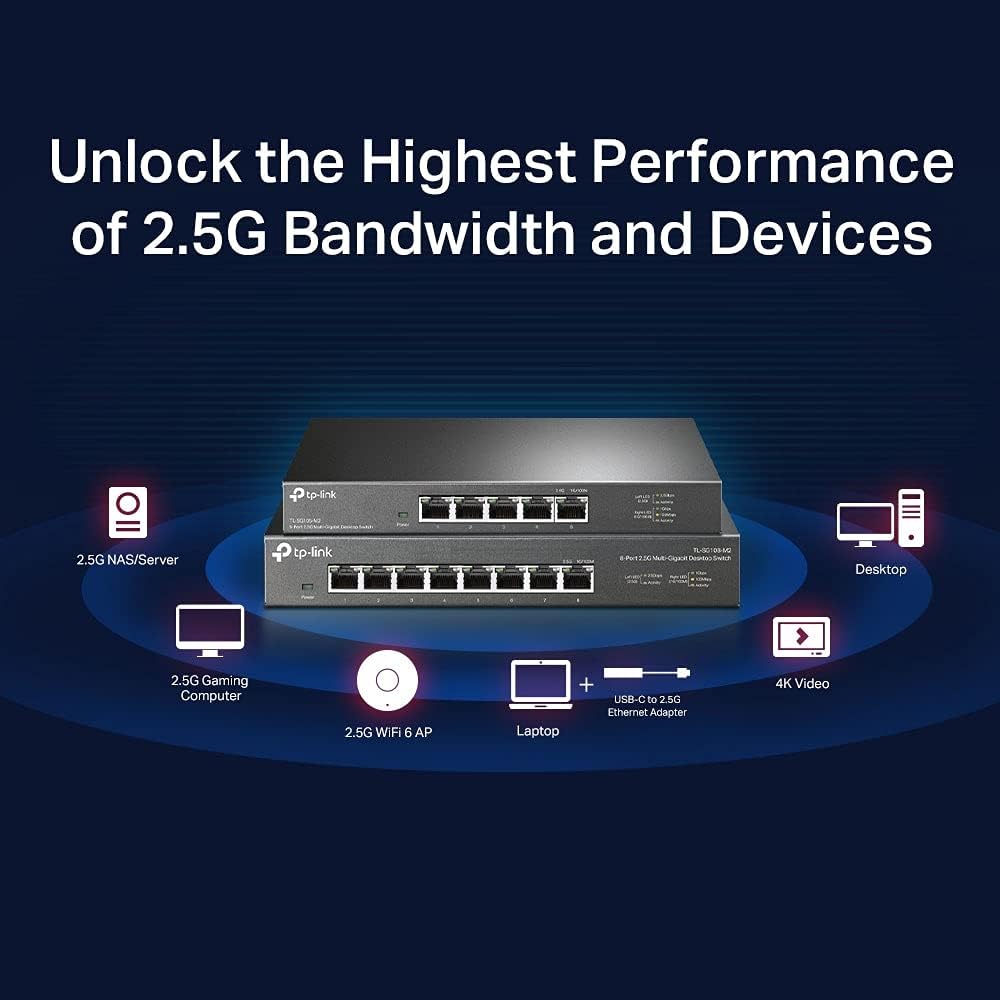 TP-Link TL-SG105-M2 5× 2.5-Gigabit ports Ethernet LAN Switch(Plug-and-Play,Metallgehäuse, QoS, IGMP-Snooping, Ideal für 2.5G NAS, Server, Gaming-Computer, WiFi 6 AP, 4K-Video) schwarz