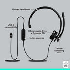 Logitech H570E USB-C Mono Headset — Teams — Black