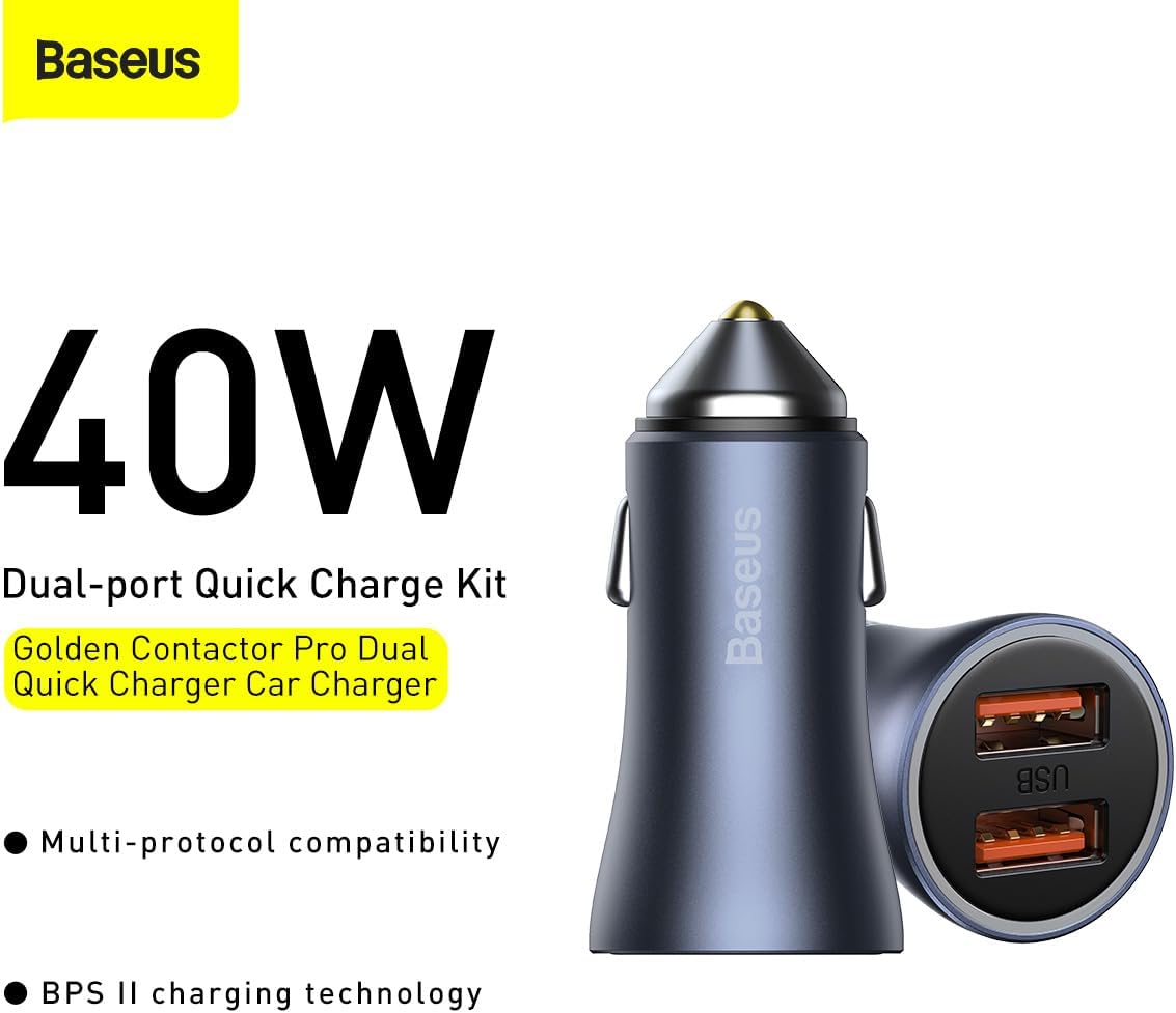 Baseus Golden Contactor Pro Dual Quick Charger Car Charger U + U 40W Dark Gray — Dark Grey