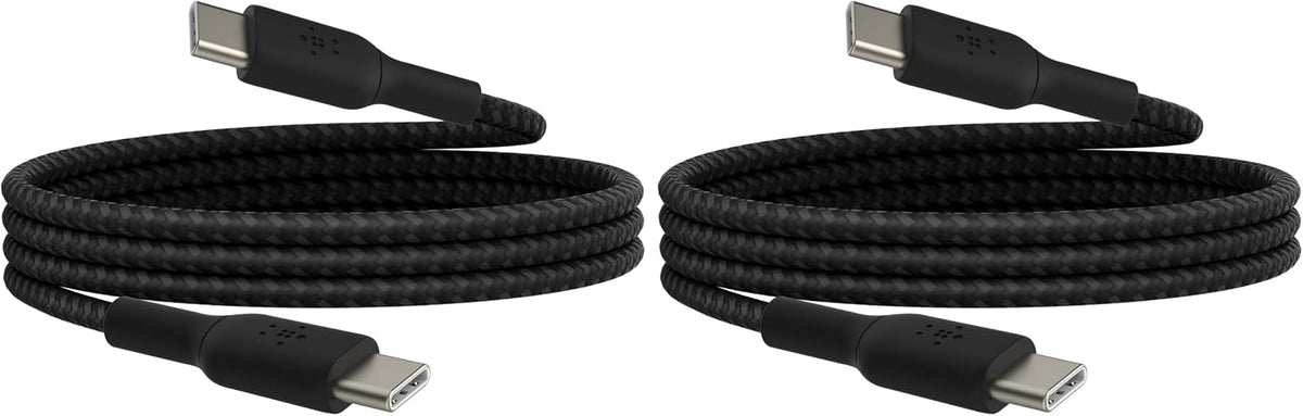 Belkin Fast Charge braided USB C to fast charger cable, USB type C charger cable fast charging for iPhone 15, Samsung Galaxy S23, Google Pixel, iPad, MacBook, Nintendo and more - 1m, Black (Pack of 2)