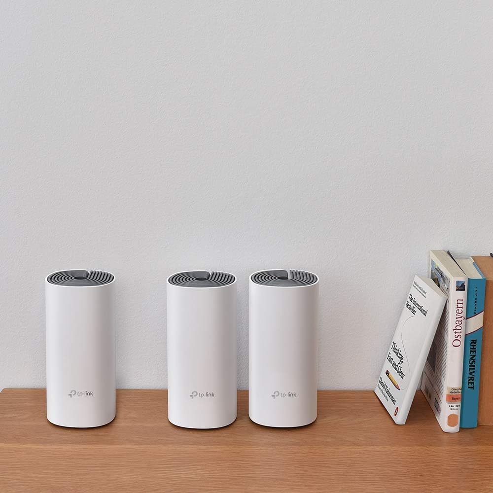 TP-Link Deco E4 Whole Home Mesh Wi-Fi System, Seamless and Speedy (AC1200), 2×100Mbps Ethernet Ports, Work with Amazon Echo/Alexa, Router and WiFi Booster Replacement, Parent Control, Pack of 3