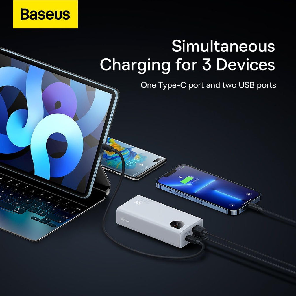 Baseus Adaman2 Digital Display Fast Charge Power Bank 10000mAh 30W(With Simple Series Charging Cable USB to Type-C 3A 0.3m) Overseas Edition (WHITE) — White