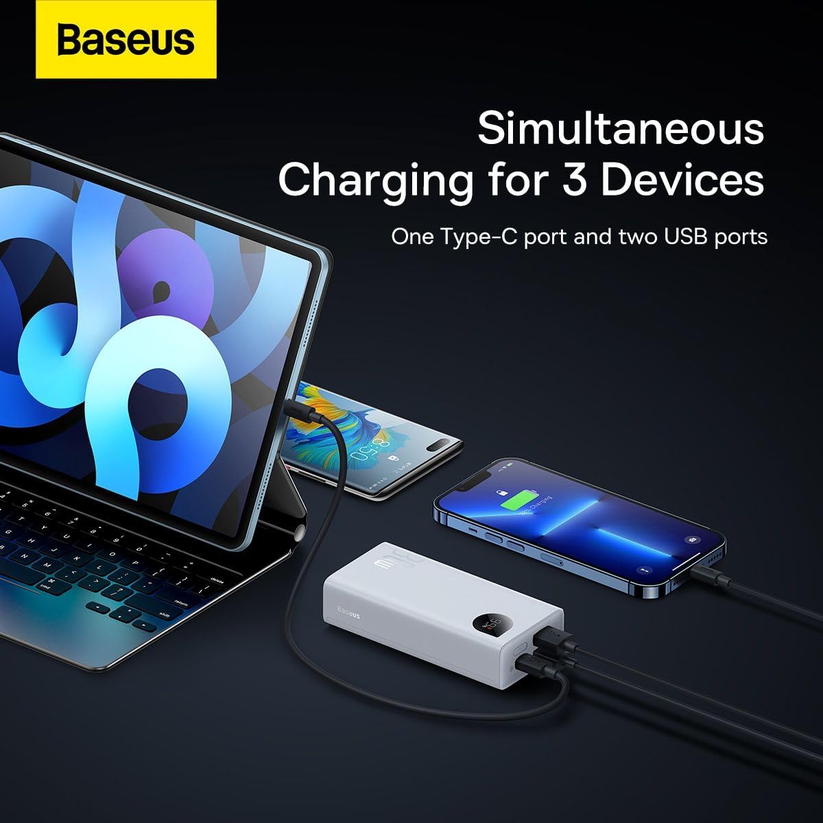 Baseus Adaman2 Digital Display Fast Charge Power Bank 10000mAh 30W(With Simple Series Charging Cable USB to Type-C 3A 0.3m) Overseas Edition (WHITE) — White